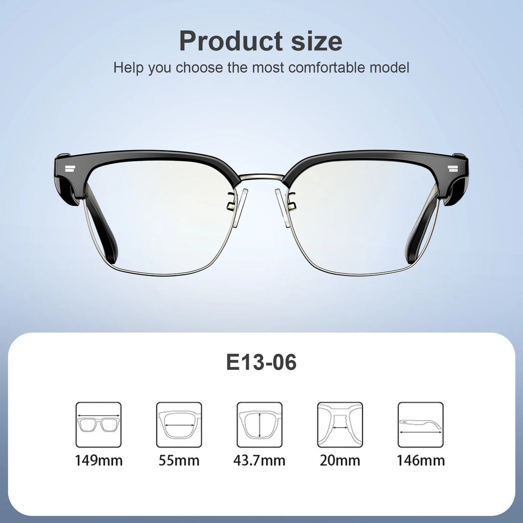 Blackview E1306 Smart Glasses for Men Women Bluetooth Call Outdoor Sport Anti-blue Light Glasses with AI Voice Mic & Speaker