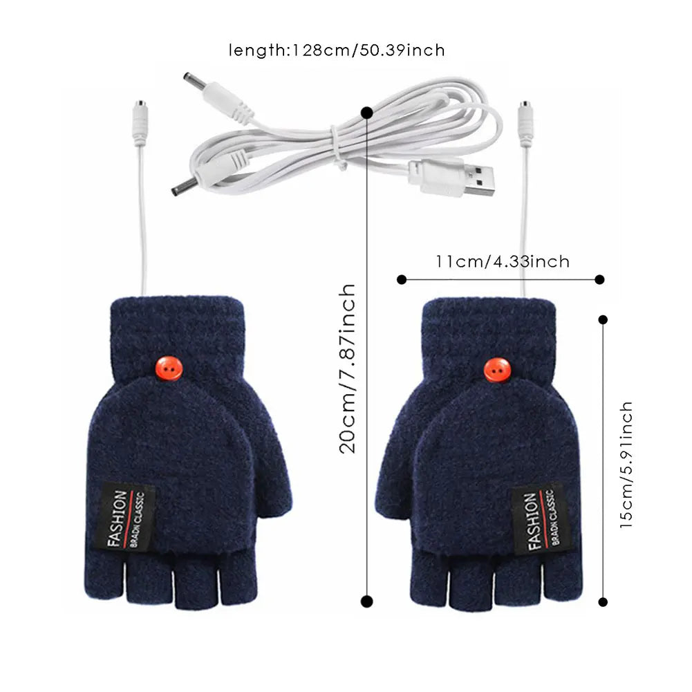 USB Electric Heated Gloves Touchscreen Double-Sided Heating Gloves Fingerless Hands Warmer Electric Thermal Gloves Winter Warmer