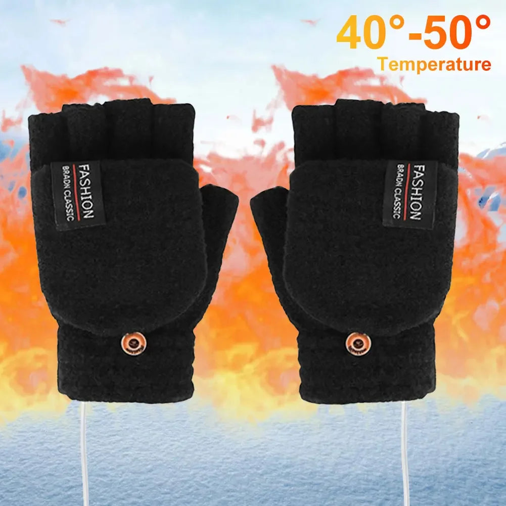 USB Electric Heated Gloves Touchscreen Double-Sided Heating Gloves Fingerless Hands Warmer Electric Thermal Gloves Winter Warmer