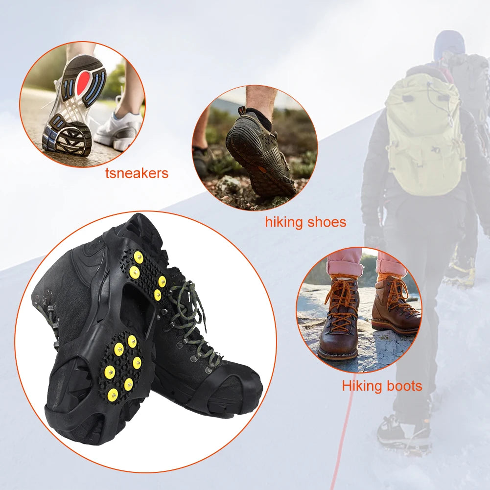 1Pair 10 Teeth Snow Ice Claw Climbing Anti-Slip Ice Grips Shoe Spikes Crampon Cleats Sport Shoes Cover for Walking Hiking Boots
