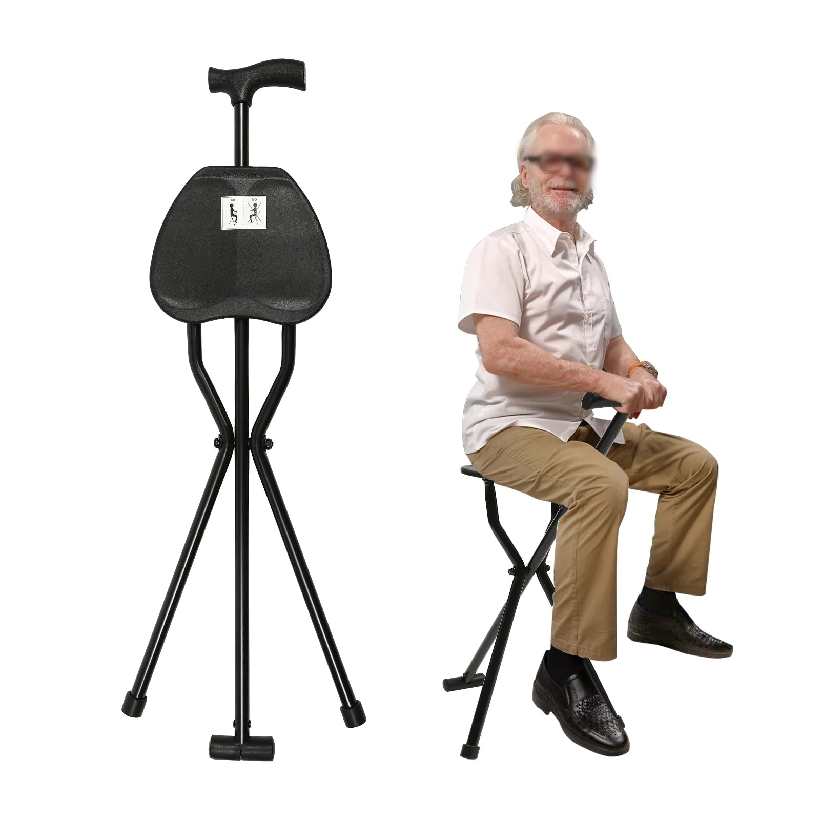Walking Stick Cane Chair Folding Cane with Seat 35.4 Inches Tall and Supports up to 249.12lbs