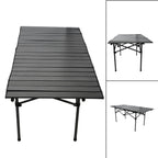 Folding Camping Table Black Spacious Storage Basket 47.24in Carbon Steel Portable Roll Up Outdoor Table