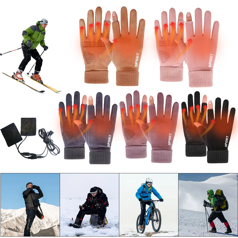 Touch Screen Gloves Non-Slip USB Rechargeable Windproof Warmer 2 Finger Heated Gloves Heated Motorcycle Gloves for Women Men