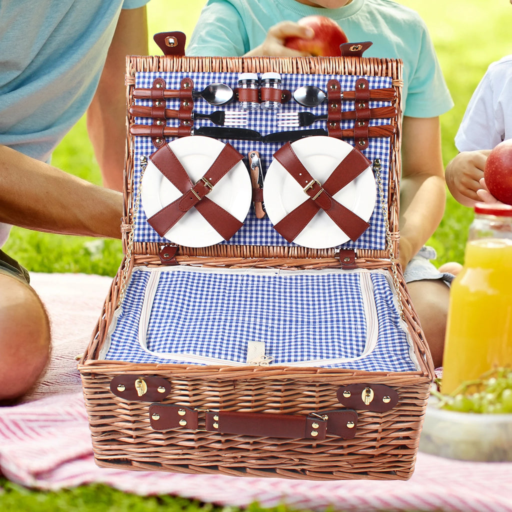 Blue and White Outdoor Picnic Household Storage Basket  Suitable for Excursions, Camping, Hiking, Picnics, Outdoor Parties