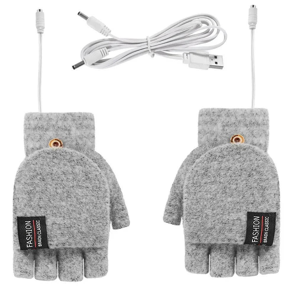 USB Electric Heated Gloves Touchscreen Double-Sided Heating Gloves Fingerless Hands Warmer Electric Thermal Gloves Winter Warmer