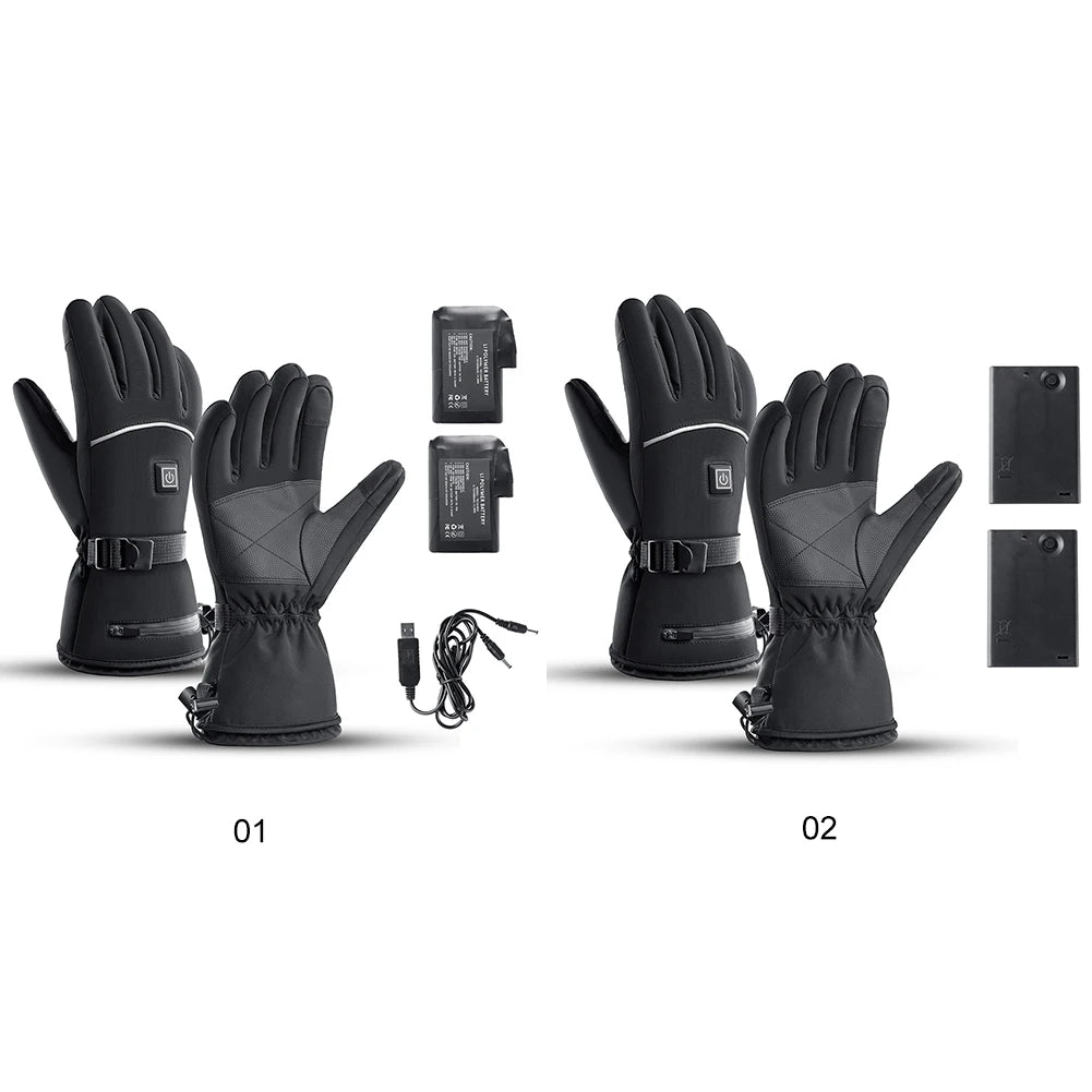 Motorcycle Heated Gloves Winter Motorcycle Waterproof Touch Screen Ski Heated Gloves 3 Gear Temperature Heating Thermal Gloves