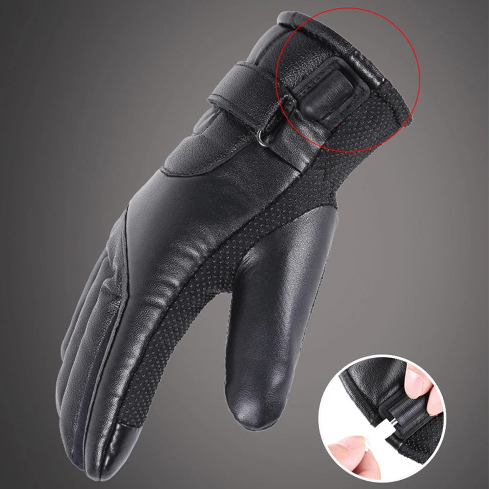 Leather Electric Heating Gloves Waterproof Outdoor Winter Gloves Heated Touchscreen Hand Warmer for Hiking Skiing Fishing