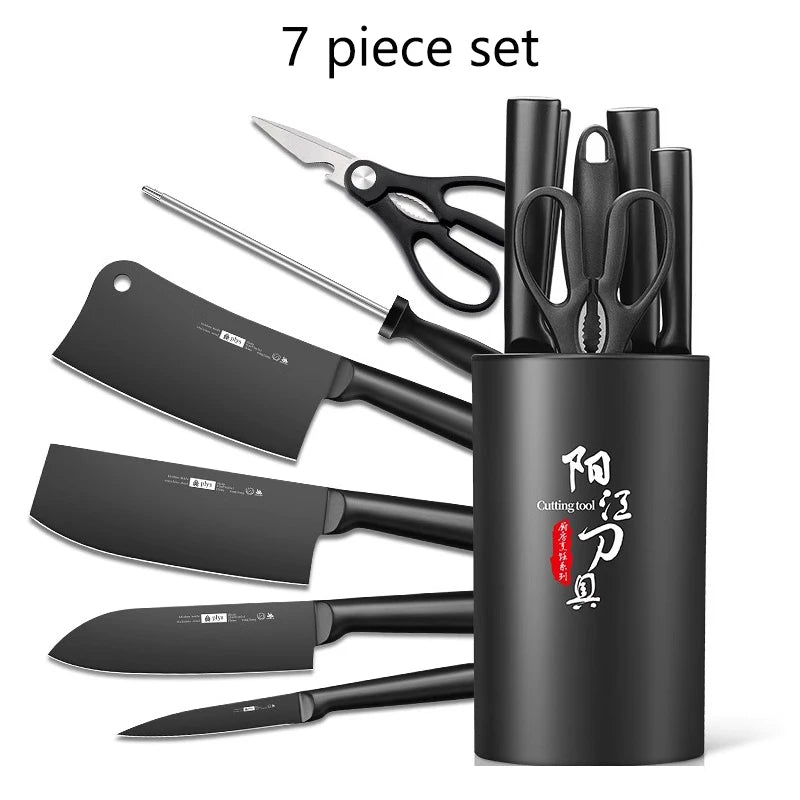 7-Piece Hollow Handle Kitchen Knife Set - Meat cleaver,Chef Knife, Boasts a Durable, Rust-Proof Design with a Sleek Knife barrel
