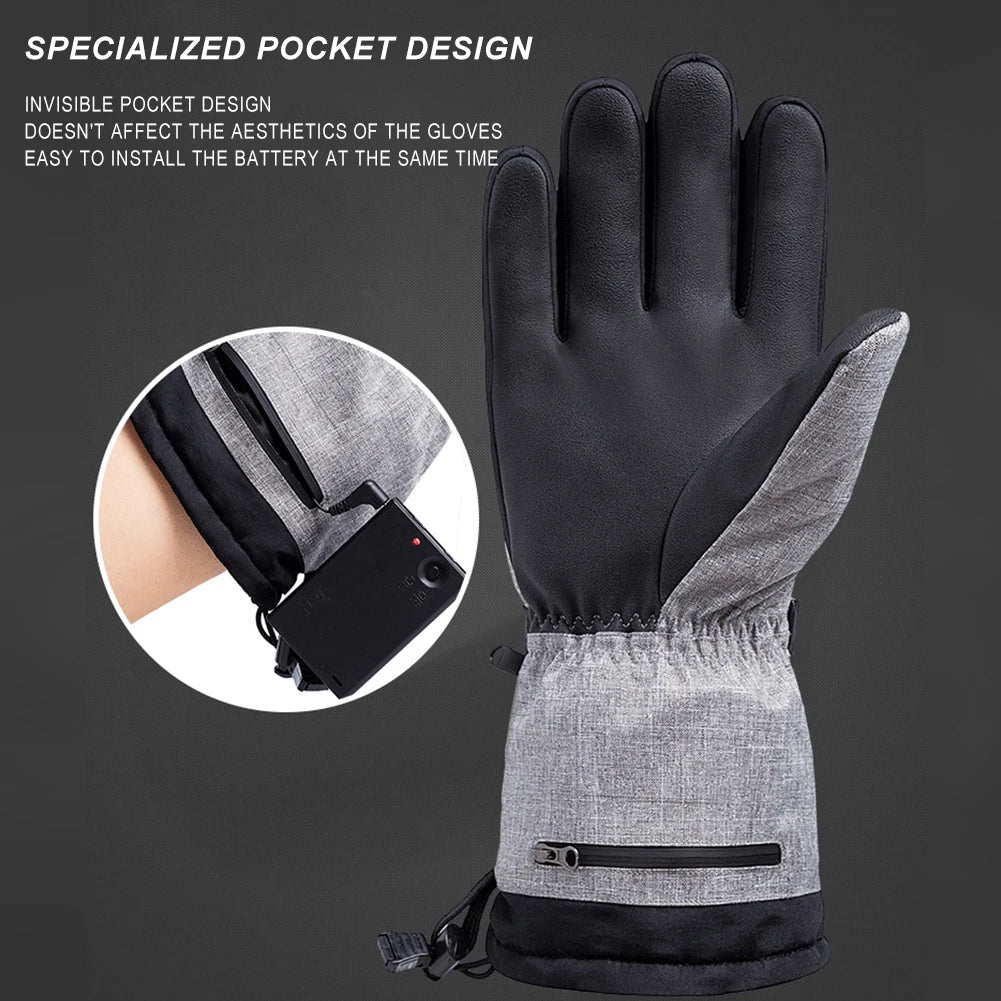 1Pair Heated Gloves Anti-Slip Electric Winter Heating Gloves Rechargeable Waterproof for Outdoor Climbing Hiking Skiing Cycling