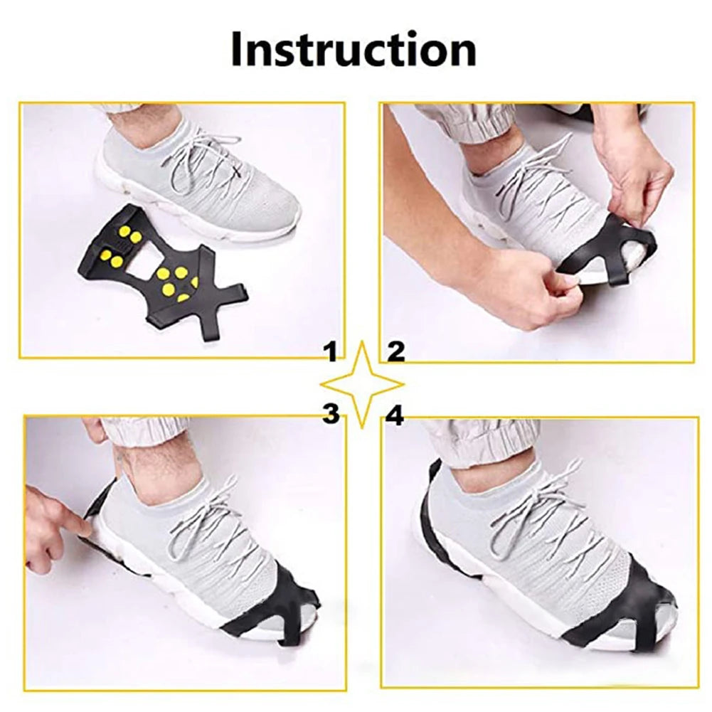 1Pair 10 Teeth Snow Ice Claw Climbing Anti-Slip Ice Grips Shoe Spikes Crampon Cleats Sport Shoes Cover for Walking Hiking Boots