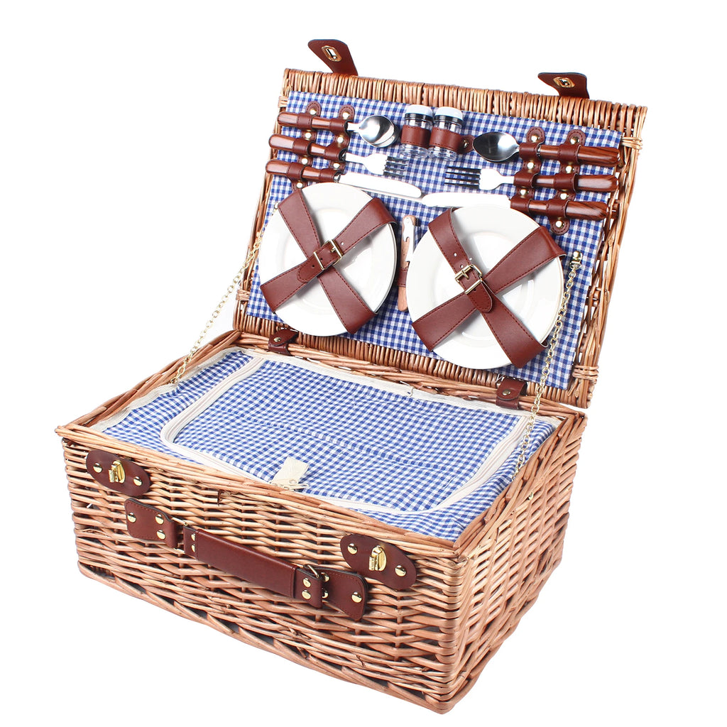 Blue and White Outdoor Picnic Household Storage Basket  Suitable for Excursions, Camping, Hiking, Picnics, Outdoor Parties