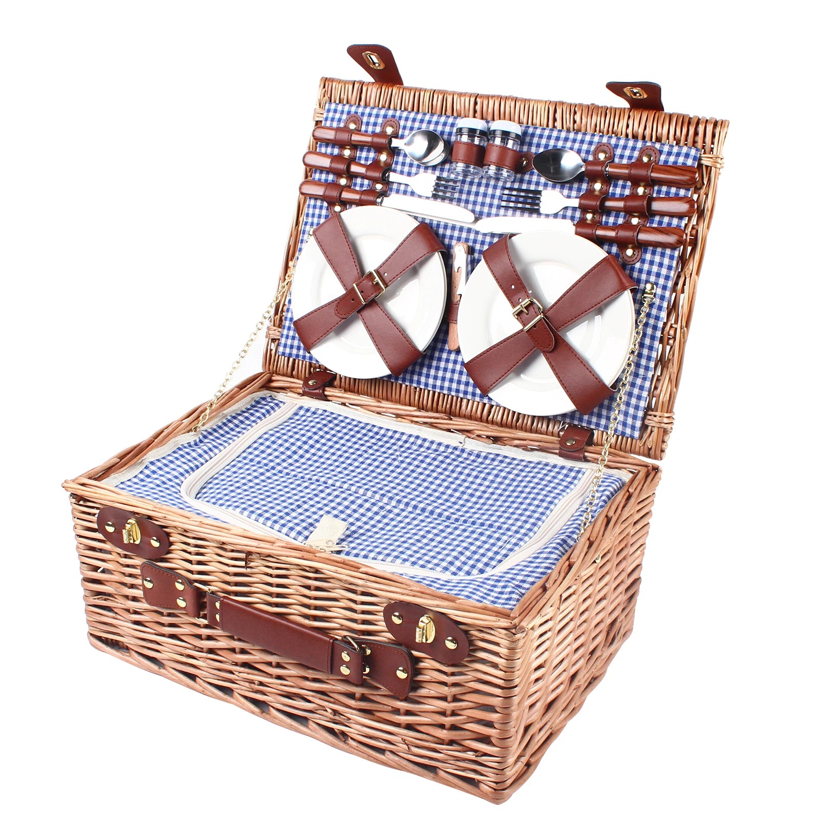 Blue and White Outdoor Picnic Household Storage Basket  Suitable for Excursions, Camping, Hiking, Picnics, Outdoor Parties