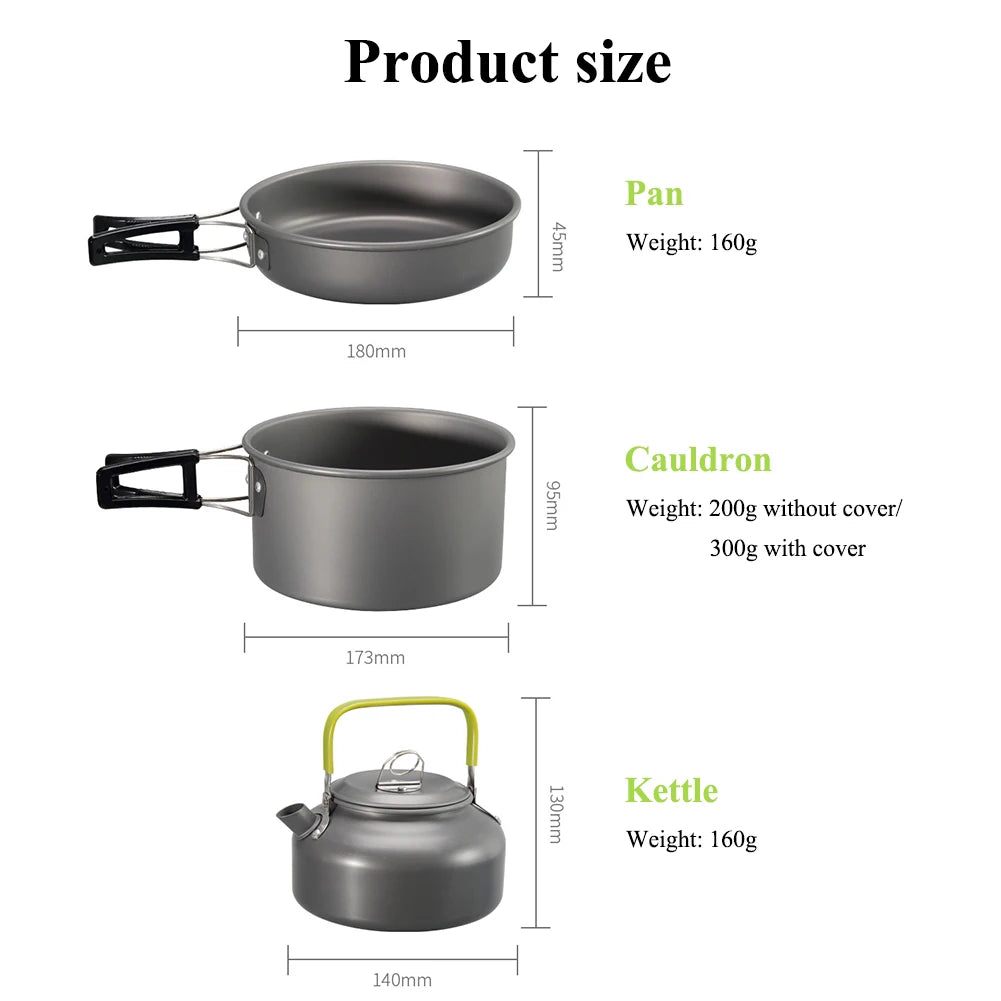 Camping Cookware Kit, 2-3 Person Camping Cookware Set Non Stick Pot and Pans Lightweight
