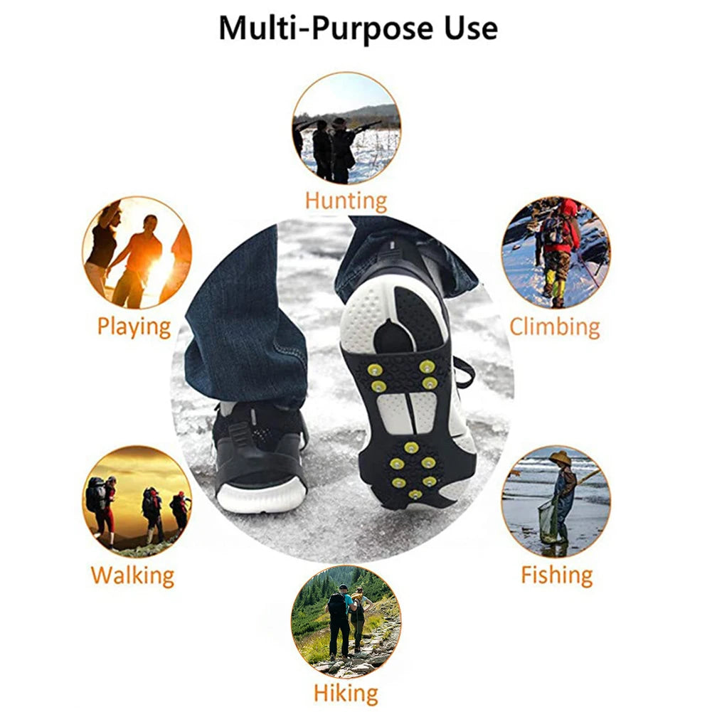 1Pair 10 Teeth Snow Ice Claw Climbing Anti-Slip Ice Grips Shoe Spikes Crampon Cleats Sport Shoes Cover for Walking Hiking Boots