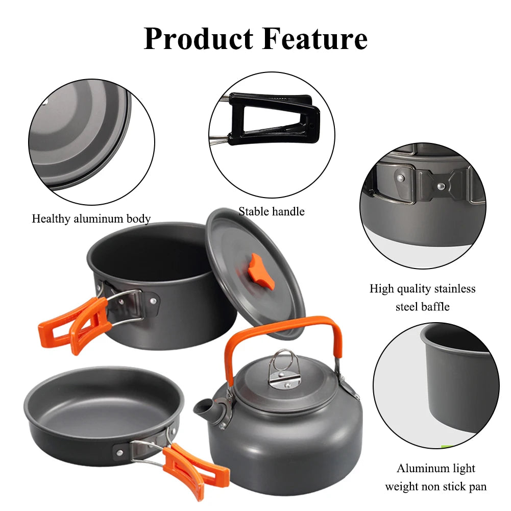 Camping Cookware Kit, 2-3 Person Camping Cookware Set Non Stick Pot and Pans Lightweight