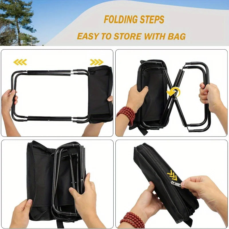 1 Portable Folding Camping Stool (with Storage Bag) - Compact, Lightweight, Sturdy and Durable