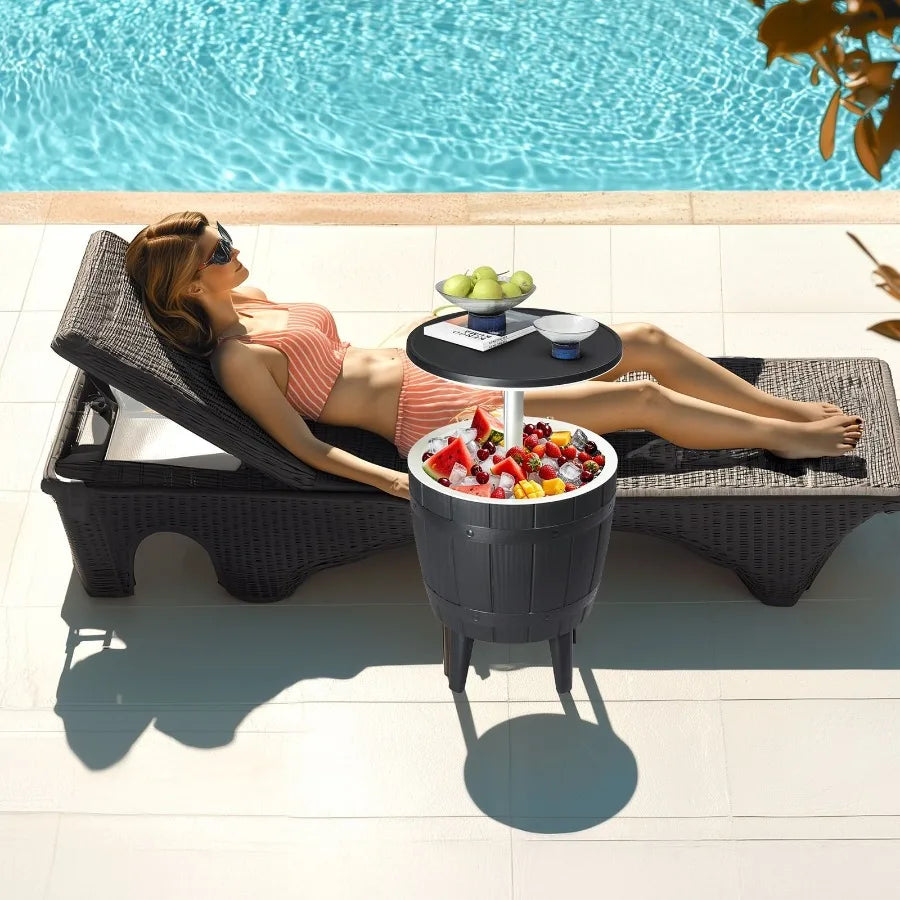 10Gallon Black Four Leg Ice Bucket Plastic Side Table Outdoor Beverage Cooler Portable Drink Storage Patio Party BBQ Camping Ga