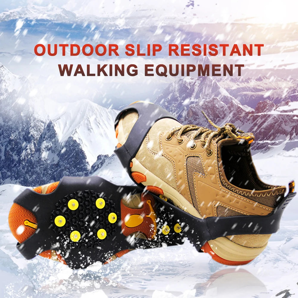 1Pair 10 Teeth Snow Ice Claw Climbing Anti-Slip Ice Grips Shoe Spikes Crampon Cleats Sport Shoes Cover for Walking Hiking Boots
