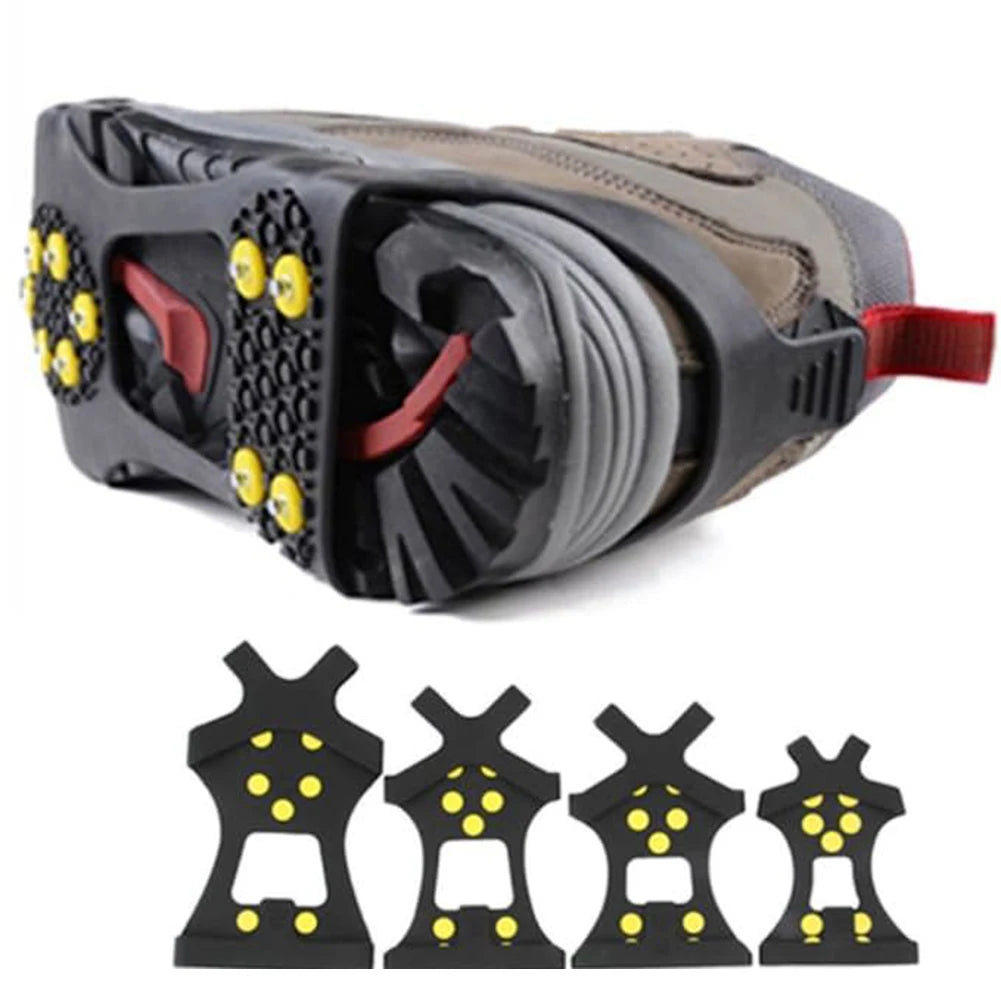 1Pair 10 Teeth Snow Ice Claw Climbing Anti-Slip Ice Grips Shoe Spikes Crampon Cleats Sport Shoes Cover for Walking Hiking Boots