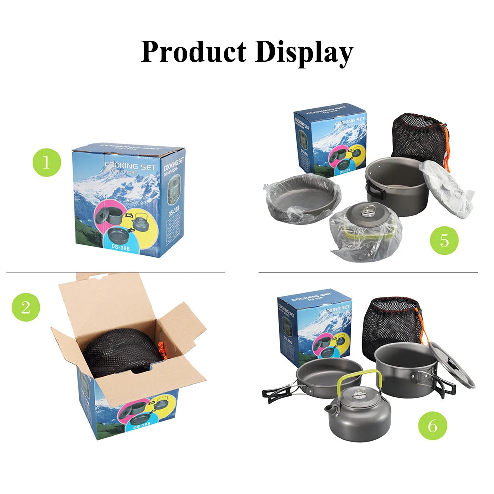 Camping Cookware Kit, 2-3 Person Camping Cookware Set Non Stick Pot and Pans Lightweight