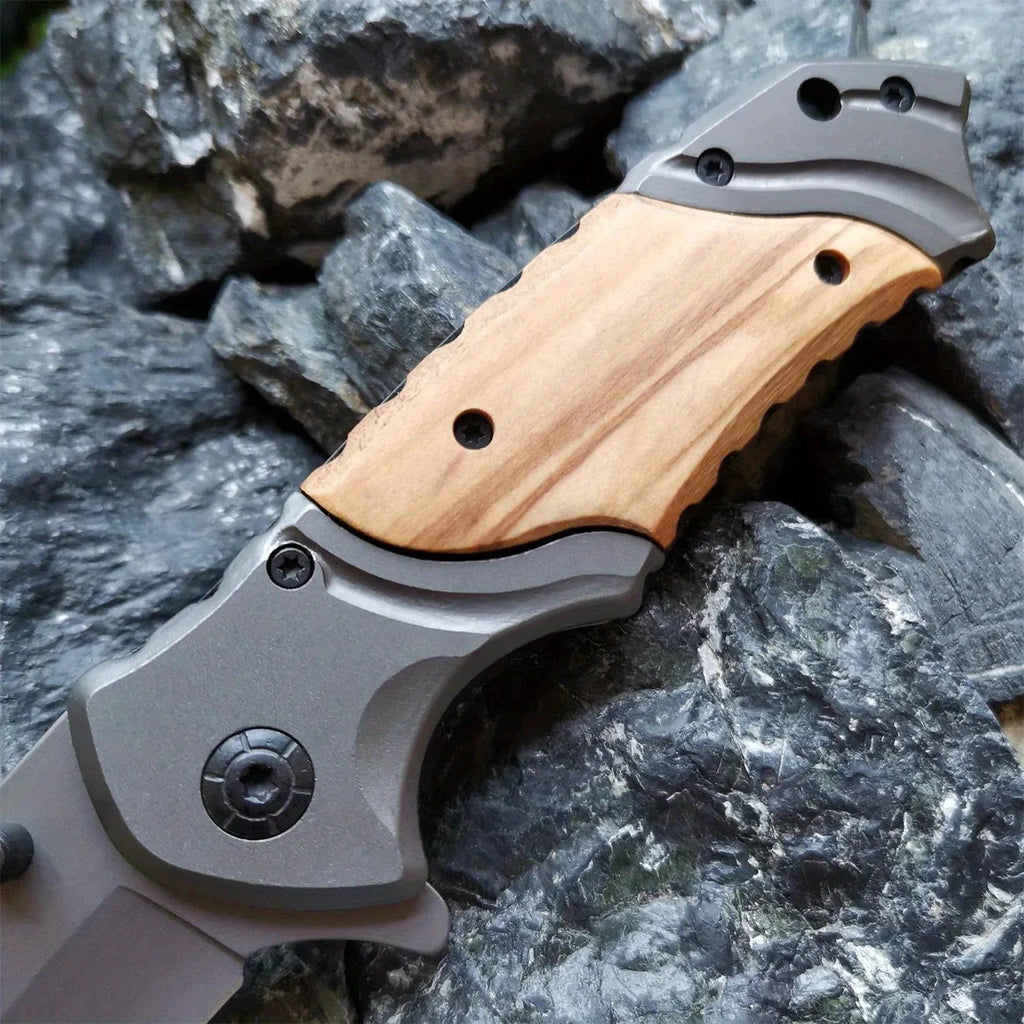 1Pc Single-handed Quick-opening Folding Knife, High-hardness Solid Wood Outdoor Folding Knife, Multi-functional Folding Knife