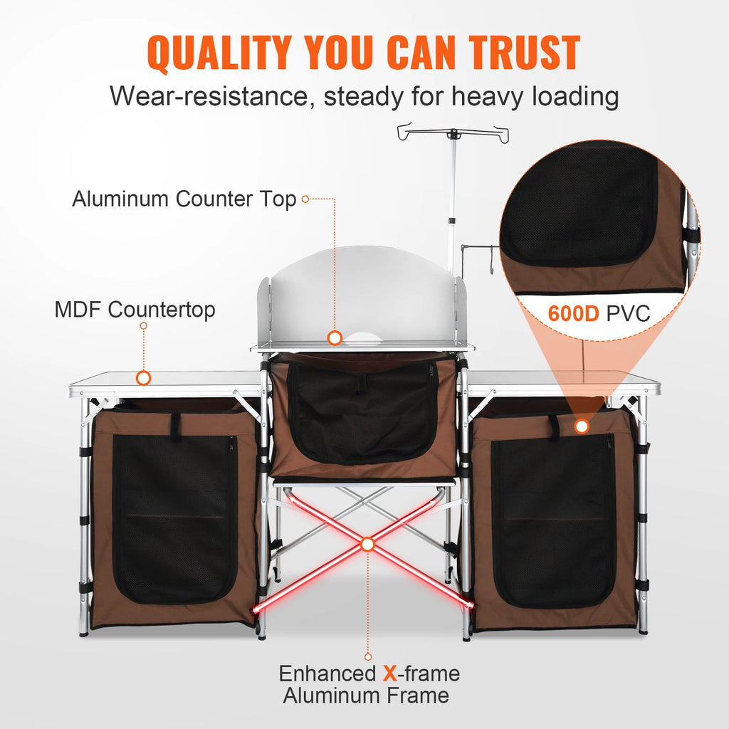 SucceBuy Camping Kitchen Table Folding Outdoor Cooking Table w/Storage Carrying Bag Aluminum Cook Station