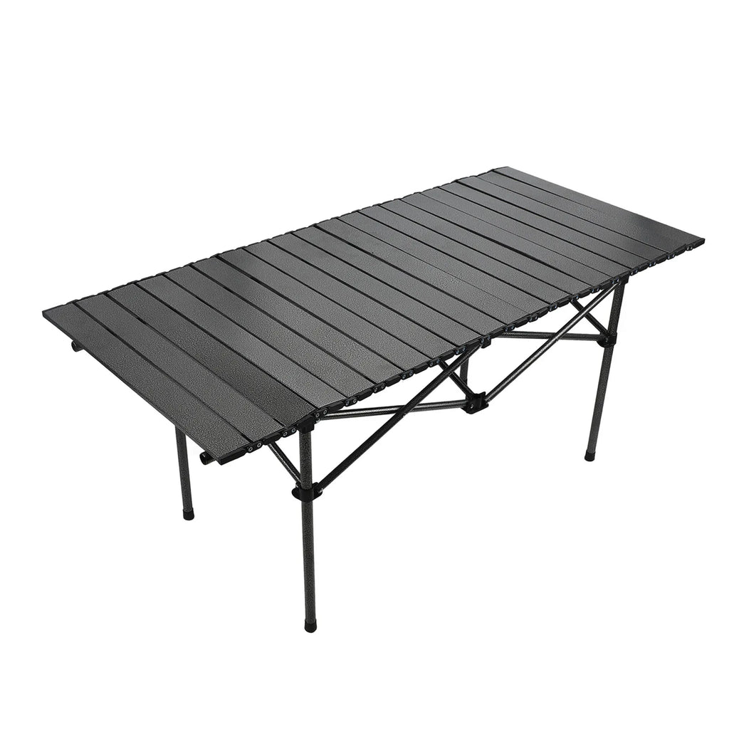 Folding Camping Table Black Spacious Storage Basket 47.24in Carbon Steel Portable Roll Up Outdoor Table