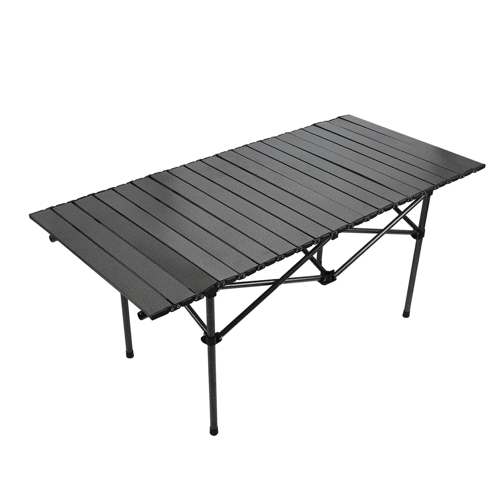 Folding Camping Table Black Spacious Storage Basket 47.24in Carbon Steel Portable Roll Up Outdoor Table
