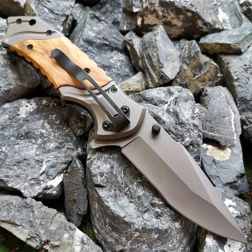 1Pc Single-handed Quick-opening Folding Knife, High-hardness Solid Wood Outdoor Folding Knife, Multi-functional Folding Knife