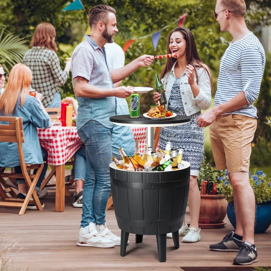 10Gallon Black Four Leg Ice Bucket Plastic Side Table Outdoor Beverage Cooler Portable Drink Storage Patio Party BBQ Camping Ga