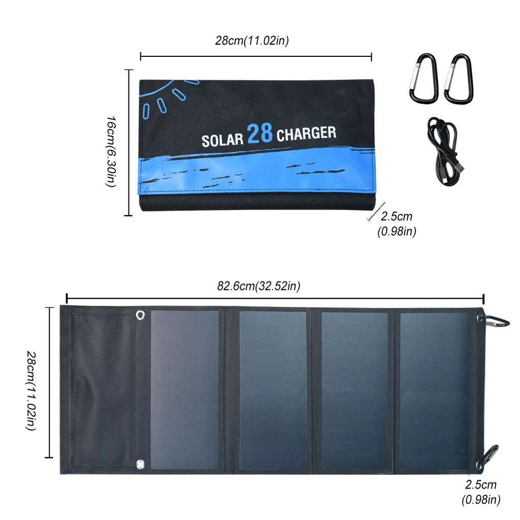 28W Portable Solar Panel 5VFolding Solar Panel 2 USB Ports Phone Charger