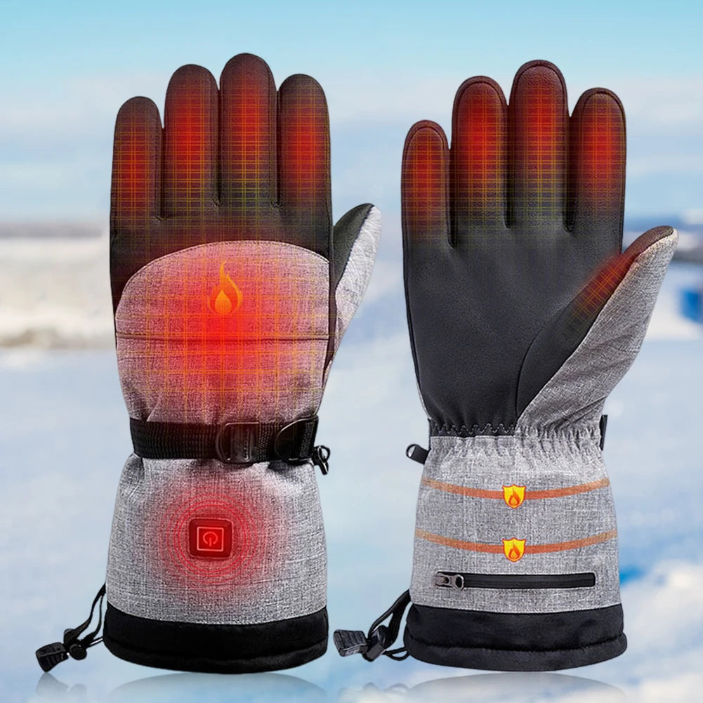1Pair Heated Gloves Anti-Slip Electric Winter Heating Gloves Rechargeable Waterproof for Outdoor Climbing Hiking Skiing Cycling