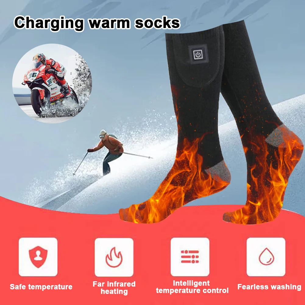 Unisex Battery Heated Socks Breathable 3 Level Temperature Rechargeable Heated Socks Cozy Cold-Proof for Camping Fishing Cycling