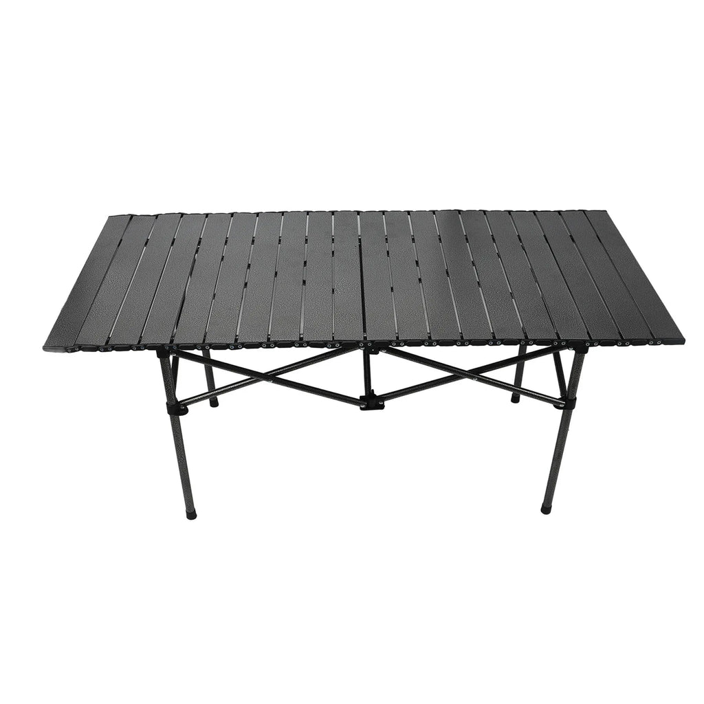 Folding Camping Table Black Spacious Storage Basket 47.24in Carbon Steel Portable Roll Up Outdoor Table