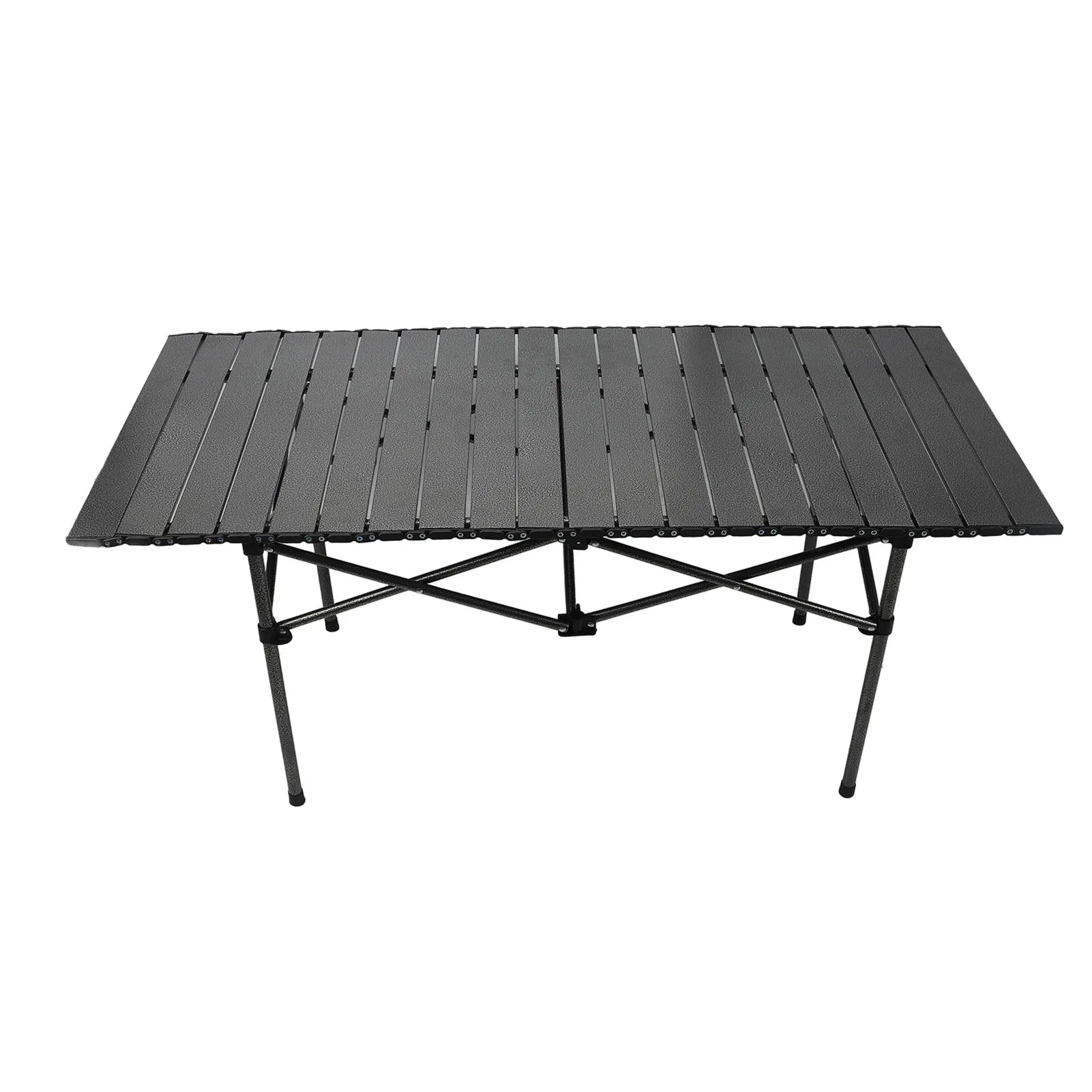Folding Camping Table Black Spacious Storage Basket 47.24in Carbon Steel Portable Roll Up Outdoor Table