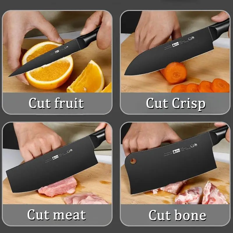 7-Piece Hollow Handle Kitchen Knife Set - Meat cleaver,Chef Knife, Boasts a Durable, Rust-Proof Design with a Sleek Knife barrel