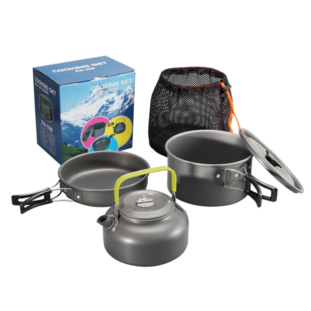 Camping Cookware Kit, 2-3 Person Camping Cookware Set Non Stick Pot and Pans Lightweight