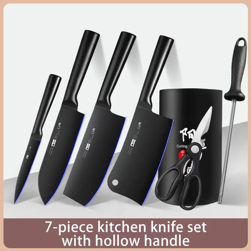 7-Piece Hollow Handle Kitchen Knife Set - Meat cleaver,Chef Knife, Boasts a Durable, Rust-Proof Design with a Sleek Knife barrel