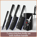 7-Piece Hollow Handle Kitchen Knife Set - Meat cleaver,Chef Knife, Boasts a Durable, Rust-Proof Design with a Sleek Knife barrel
