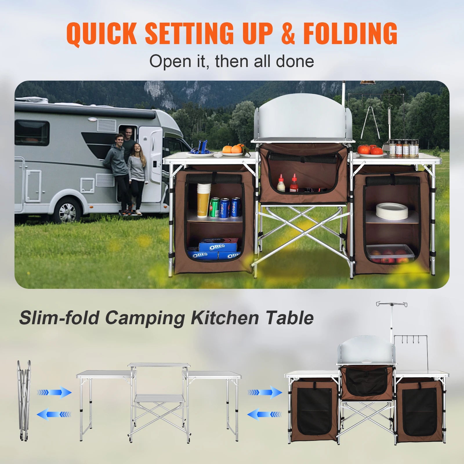 SucceBuy Camping Kitchen Table Folding Outdoor Cooking Table w/Storage Carrying Bag Aluminum Cook Station