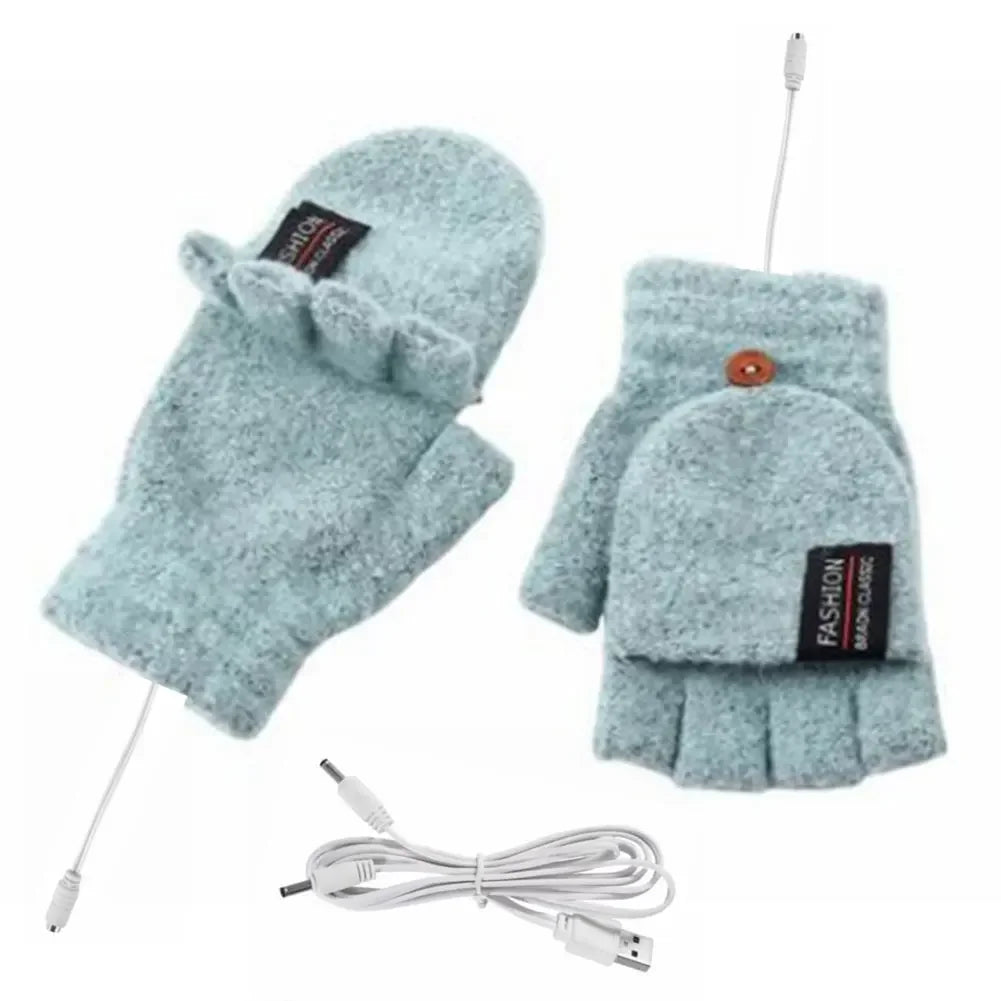 USB Electric Heated Gloves Touchscreen Double-Sided Heating Gloves Fingerless Hands Warmer Electric Thermal Gloves Winter Warmer