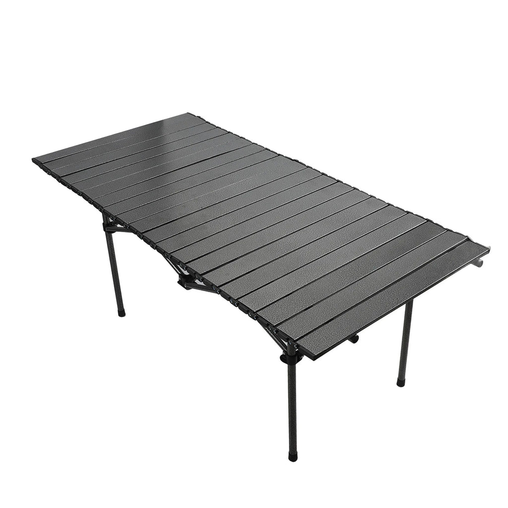 Folding Camping Table Black Spacious Storage Basket 47.24in Carbon Steel Portable Roll Up Outdoor Table