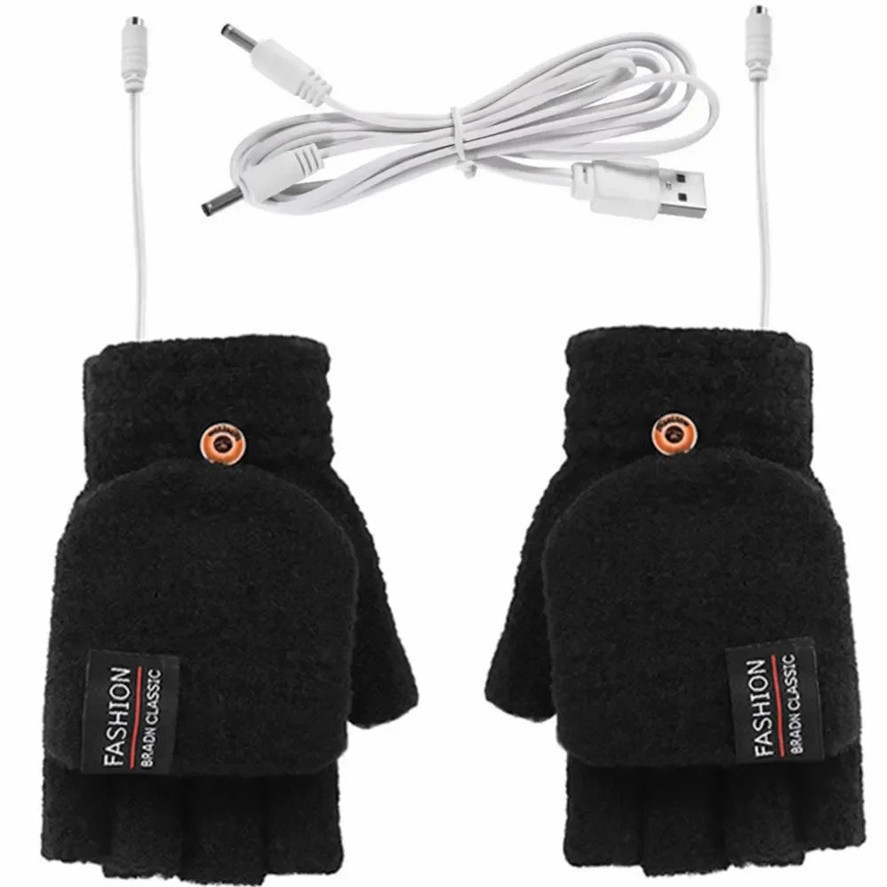 USB Electric Heated Gloves Touchscreen Double-Sided Heating Gloves Fingerless Hands Warmer Electric Thermal Gloves Winter Warmer