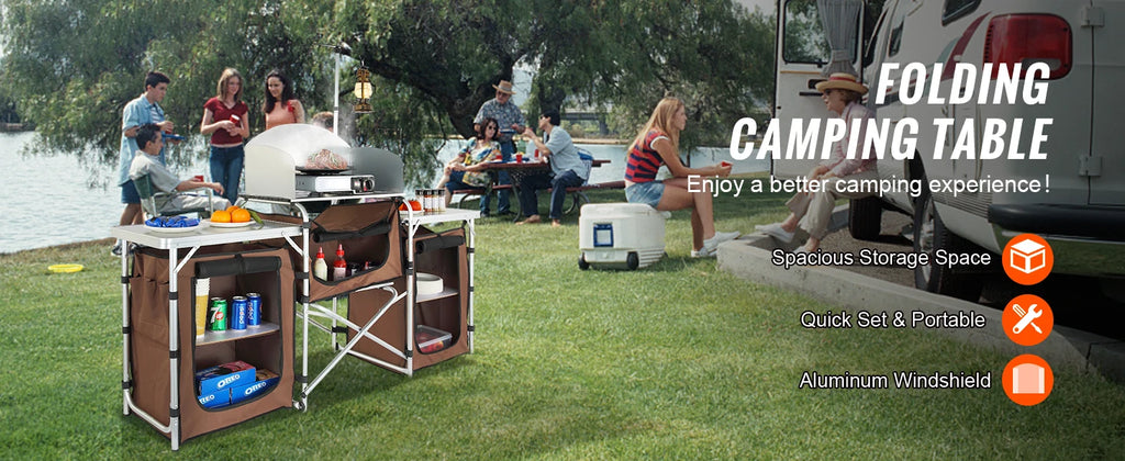 SucceBuy Camping Kitchen Table Folding Outdoor Cooking Table w/Storage Carrying Bag Aluminum Cook Station