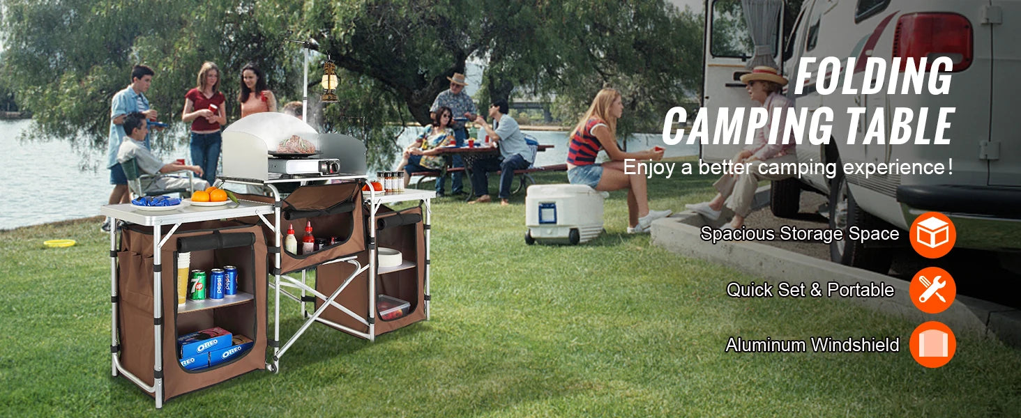 SucceBuy Camping Kitchen Table Folding Outdoor Cooking Table w/Storage Carrying Bag Aluminum Cook Station