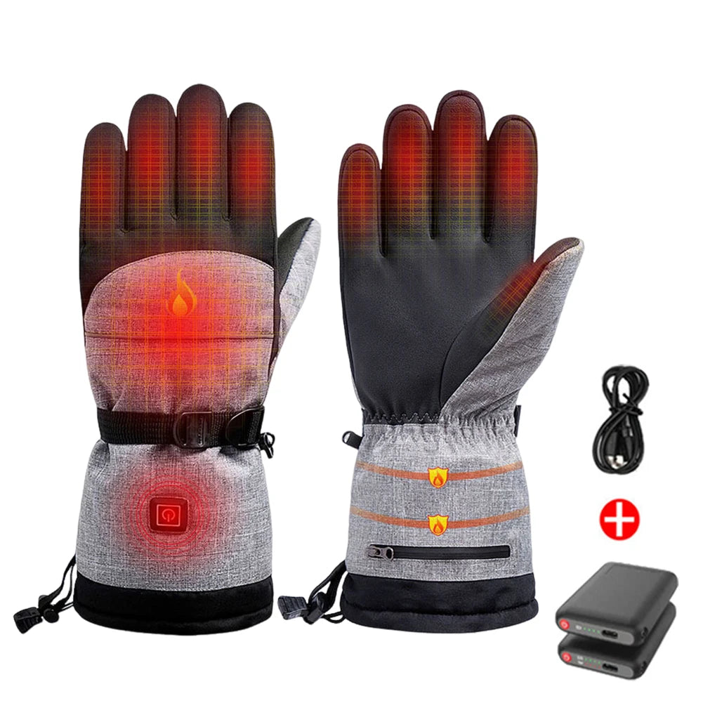 1Pair Heated Gloves Anti-Slip Electric Winter Heating Gloves Rechargeable Waterproof for Outdoor Climbing Hiking Skiing Cycling