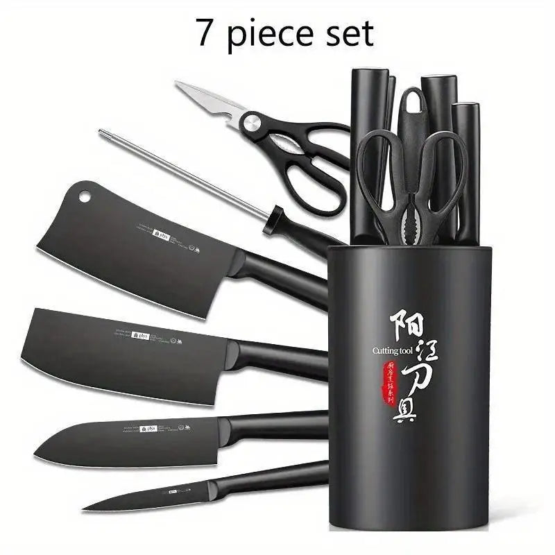 7-Piece Hollow Handle Kitchen Knife Set - Meat cleaver,Chef Knife, Boasts a Durable, Rust-Proof Design with a Sleek Knife barrel