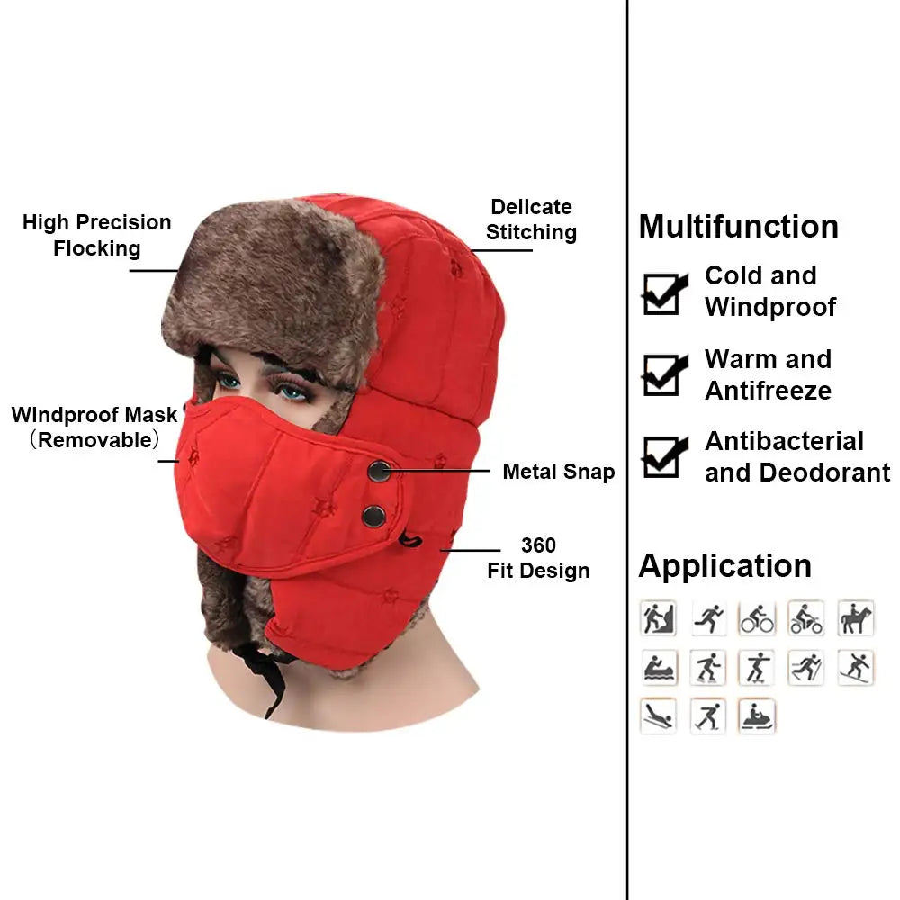 Winter Windproof Thermal Hat Ski Hunting Ear Flaps Cap with Removable Face Mask