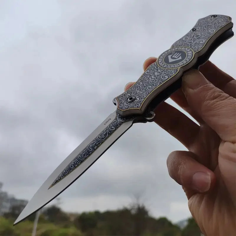 BlossomEDC Folding Pocket Knife 3D Chrysanthemum Design, Stainless Steel EDC Knife for Men, Lightweight & Durable (4.7oz, 7.95")