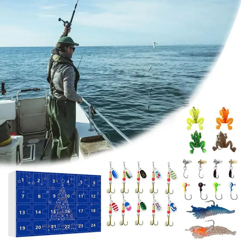 Fishing Advent Calendar Freshwater Bass Baits 24 Days Christmas Countdown Calendar Fishing Lure Kit for Christmas Holiday